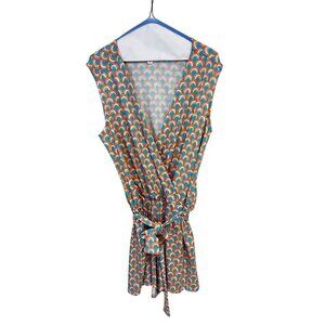 JB Julie Brown Annabel Turquoise Atlantic Romper One Piece Faux Wrap Large